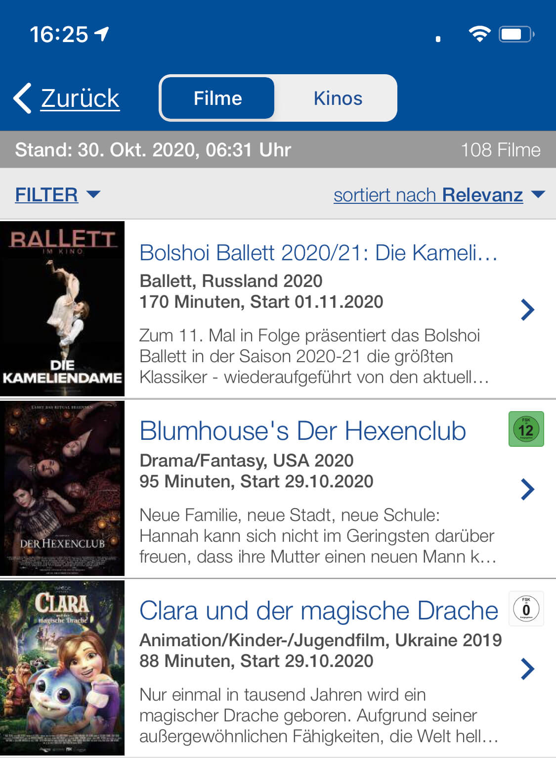 Filme in der Übersicht