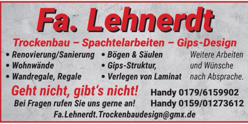 Nutzerfoto 1 Lehnerdt Trockenbau-Spachtelarbeiten-Gips-Design