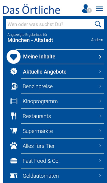Startseite der App mit Themenliste